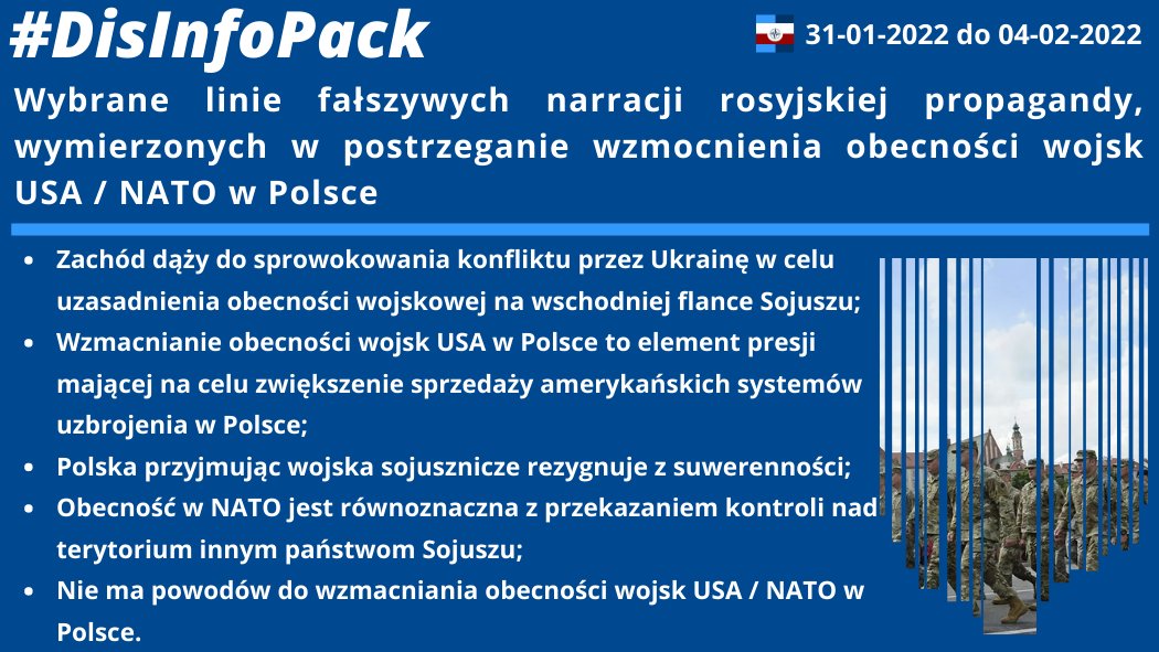 04/02/2022: Wybrane linie fałszywych narracji rosyjskiej propagandy, wymierzonych w postrzeganie wzmocnienia obecności wojsk USA / NATO w Polsce.