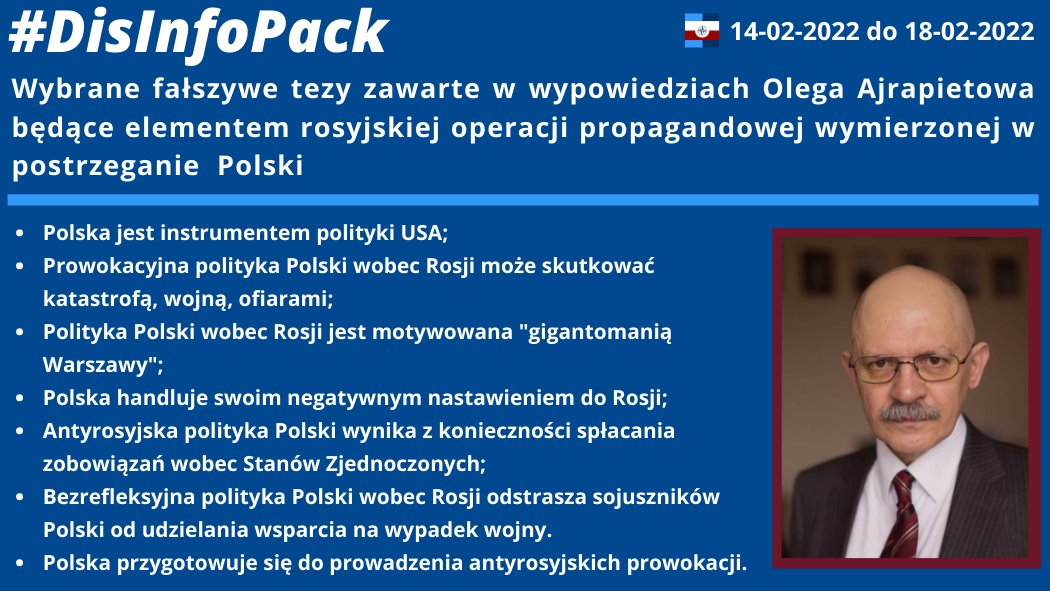 18/02/2022: Wybrane fałszywe tezy zawarte w wypowiedziach Olega Ajrapietowa będące elementem rosyjskiej operacji propagandowej wymierzonej w postrzeganie Polski.