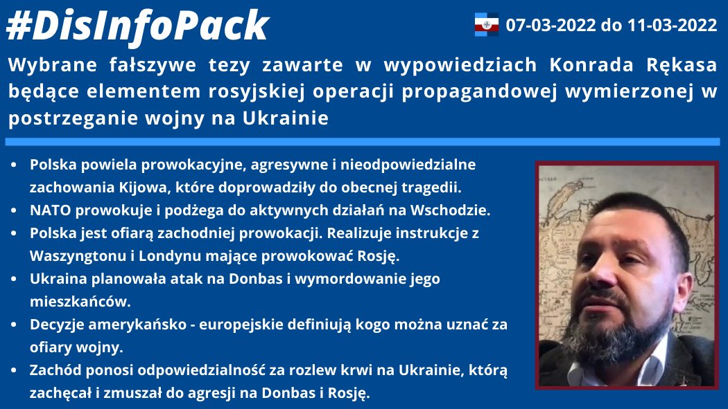 11/03/2022: Wybrane fałszywe tezy zawarte w wypowiedziach Konrada Rękasa będące elementem rosyjskiej operacji propagandowej, wymierzonej w postrzeganie wojny na Ukrainie.