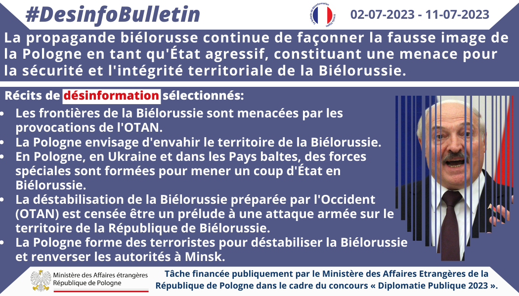 11/07/2023: La propagande biélorusse continue de façonner la fausse image de la Pologne en tant qu’État agressif, constituant une menace pour la sécurité et l’intégrité territoriale de la Biélorussie.