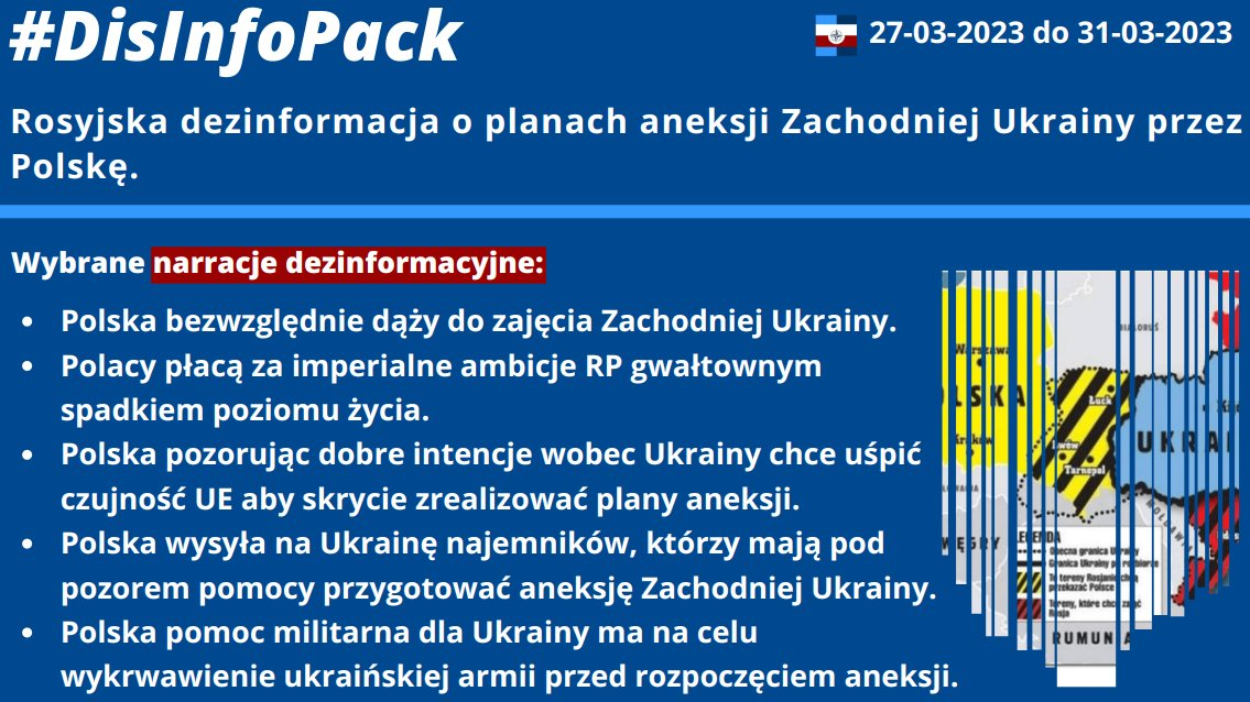 31/03/2023 r.: Rosyjska dezinformacja o planach aneksji Zachodniej Ukrainy przez Polskę. Monitorowaliśmy narracje używane przez rosyjski aparat wpływu do uwiarygadniania fałszywych tez o planach aneksji Zachodniej Ukrainy przez RP.