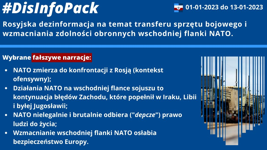 13/01/2023: Monitorowaliśmy rosyjską aktywność informacyjną związaną ze wzmacnianiem wschodniej flanki Sojuszu. Prezentujemy wybranie fałszywe narracje rosyjskiej propagandy na temat transferu sprzętu bojowego i wzmacniania zdolności obronnych wschodniej flanki NATO.