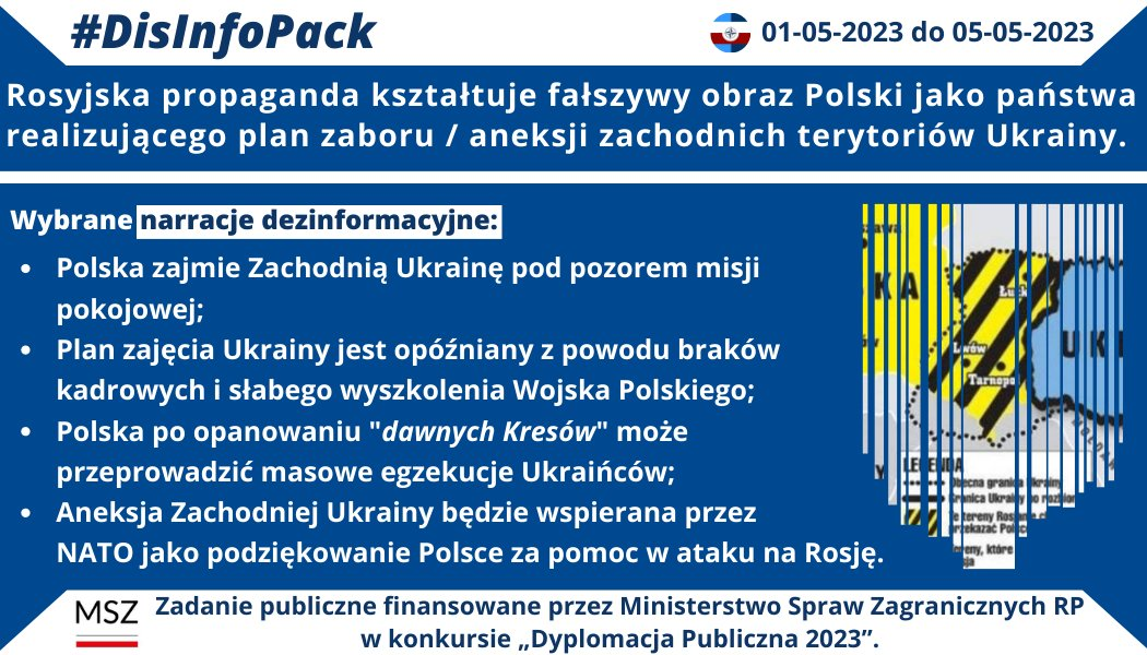 05/05/2023 r.: Rosyjska propaganda kształtuje fałszywy obraz Polski jako państwa realizującego plan zaboru / aneksji zachodnich terytoriów Ukrainy. Prezentujemy rozpoznane w monitorowanym okresie narracje dezinformacyjne Kremla.