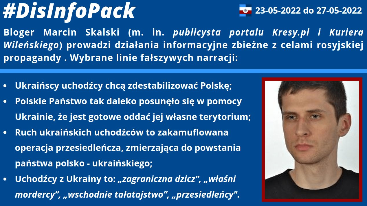 27/05/2022: Bloger Marcin Skalski (m. in. publicysta prorosyjskiego portalu Kresy/./pl) prowadzi działania informacyjne zbieżne z celami rosyjskiej propagandy.