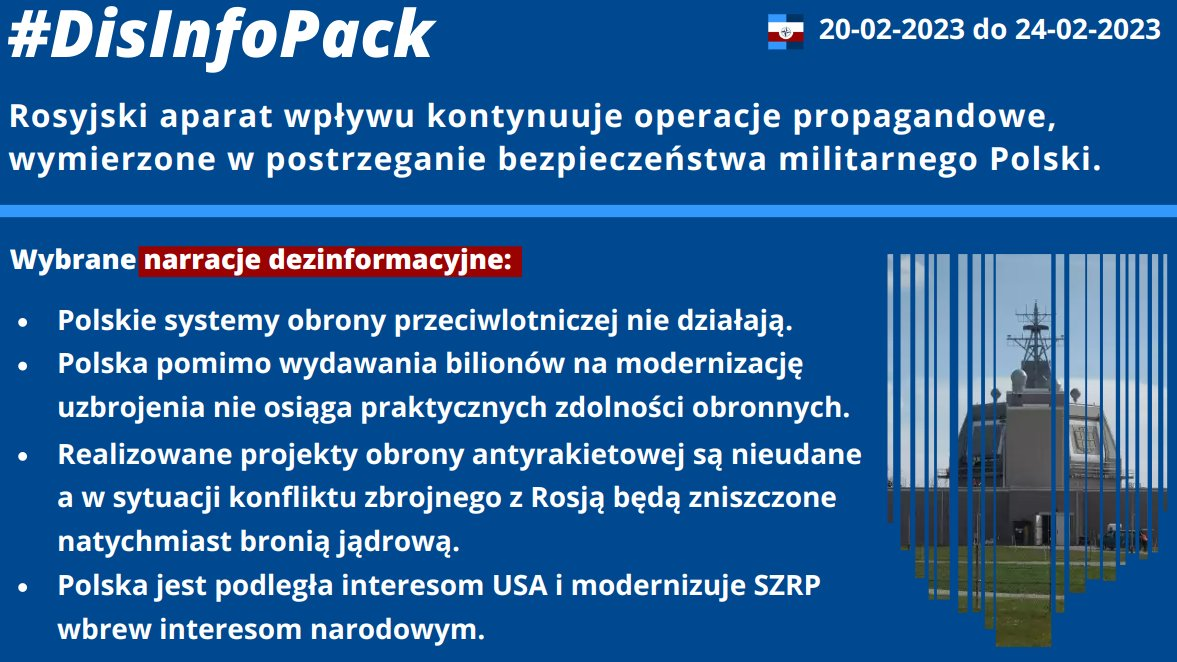 24/02/2023: Rosyjski aparat wpływu kontynuuje operacje propagandowe, wymierzone w postrzeganie bezpieczeństwa militarnego Polski.