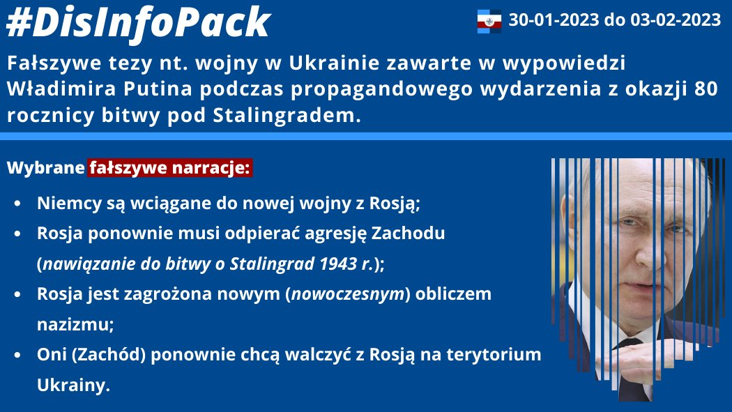 03/02/2023: Fałszywe tezy nt. wojny w Ukrainie zawarte w wypowiedzi Władimira Putina podczas propagandowego wydarzenia z okazji 80 rocznicy bitwy pod Stalingradem.