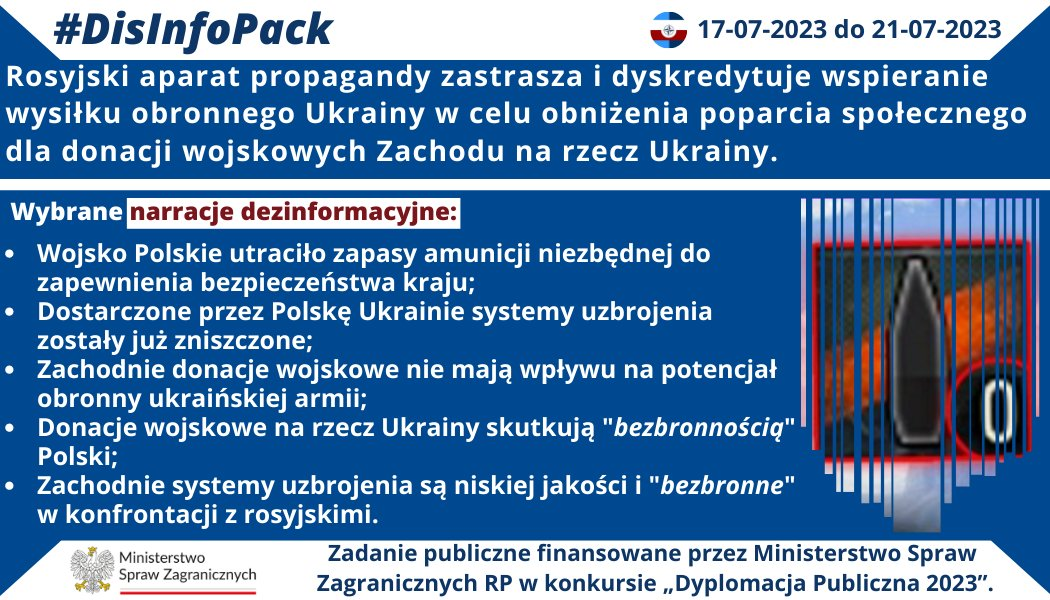 21/07/2023 r.: Rosyjski aparat propagandy zastrasza i dyskredytuje wspieranie wysiłku obronnego Ukrainy w celu obniżenia poparcia społecznego dla donacji wojskowych Zachodu na rzecz Ukrainy.