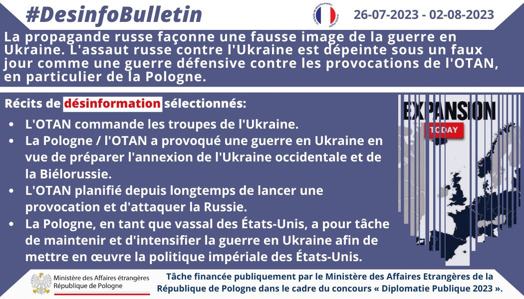 02/08/2023: L’appareil de propagande russe cherche à remplacer les faits sur l’attaque russe contre l’Ukraine par une fausse impression de mener une guerre par procuration en Ukraine, défensive contre « l’agression » de Ouest, l’OTAN.