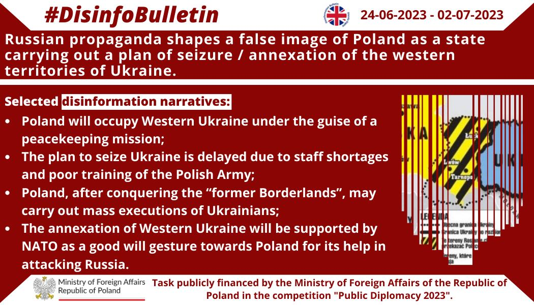 03/07/2023: Russian propaganda shapes a false image of Poland as a state carrying out a plan of seizure / annexation of the western territories of Ukraine.