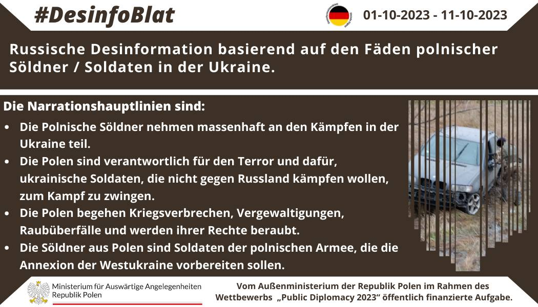 11/10/2023: Russische Desinformation basierend auf den Fäden polnischer Söldner / Soldaten in der Ukraine. Die Narrationshauptlinien sind: