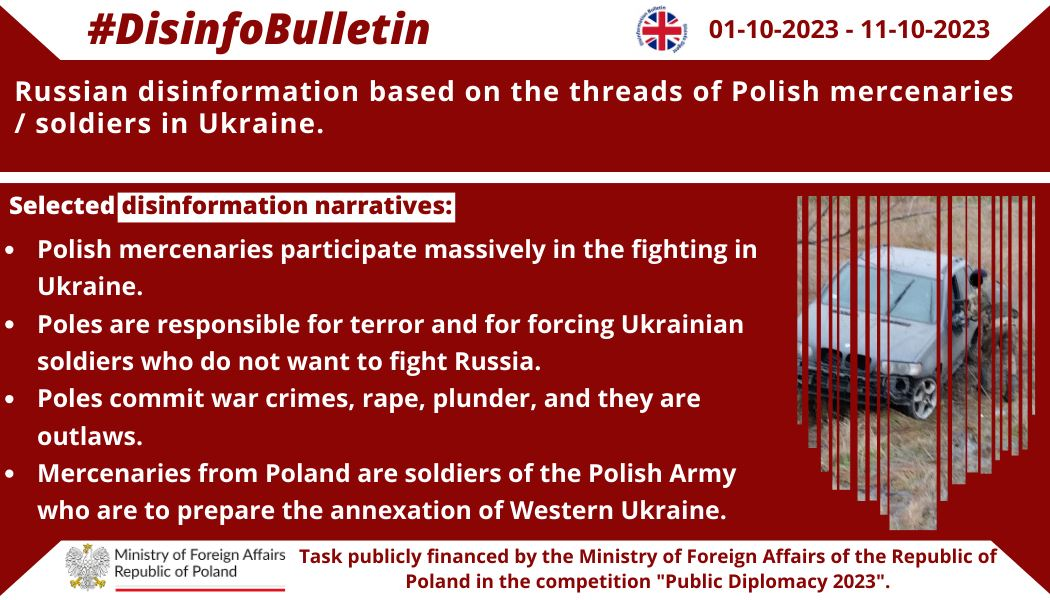 11/10/2023: Russian disinformation based on the threads of Polish mercenaries / soldiers in Ukraine. Selected disinformation narratives:
