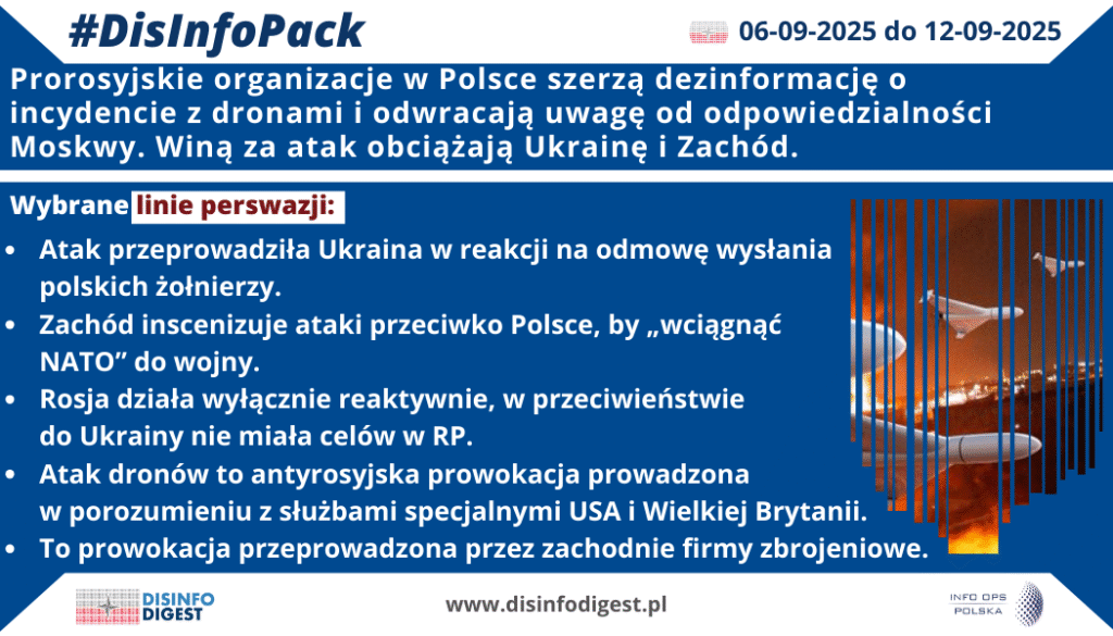 W ostatnich dniach prorosyjskie organizacje działające w Polsce intensywnie rozpowszechniają narracje dezinformacyjne dotyczące incydentu naruszenia polskiej przestrzeni powietrznej przez niezidentyfikowane obiekty typu dron. Zamiast wskazywać na odpowiedzialność Moskwy, przekazy te mają na celu rozmycie faktów, przerzucenie winy na inne podmioty i podważenie zaufania społecznego do instytucji państwowych.

Ukraina jako „prowokator”

Jedną z kluczowych narracji jest teza, że atak miał zostać przeprowadzony przez Ukrainę. Według rozpowszechnianych treści, był to rzekomy „odwet” Kijowa za odmowę wysłania polskich żołnierzy na front. Przekaz ten ma na celu skłócenie społeczeństwa polskiego z Ukraińcami oraz podsycanie nastrojów antyuchodźczych.

„Zachód inscenizuje ataki”

Innym elementem propagandy jest sugestia, że incydent został inscenizowany przez Zachód, aby „wciągnąć NATO do wojny”. Tego rodzaju narracja wpisuje się w szerszą linię rosyjskiej dezinformacji, której celem jest przedstawianie Polski i sojuszników jako marionetek Stanów Zjednoczonych oraz podważanie sensu członkostwa w Sojuszu Północnoatlantyckim.

Rosja „wyłącznie reaktywna”

Prorosyjskie źródła próbują również budować obraz Kremla jako państwa defensywnego, które „nie ma żadnych celów w Polsce”. Jest to klasyczna technika dezinformacyjna – poprzez negację sprawstwa Moskwa stara się odrzucić odpowiedzialność, a jednocześnie wykreować Ukrainę jako agresora.

„Antyrosyjska prowokacja Zachodu”

Część przekazów wskazuje wprost, że incydent miał być „antyrosyjską prowokacją” przeprowadzoną we współpracy z amerykańskimi i brytyjskimi służbami specjalnymi. Wzmacnia to narrację o „wiecznie spiskującym” Zachodzie, który rzekomo manipuluje opinią publiczną i wykorzystuje Polskę do własnych celów strategicznych.

Zachodnie firmy zbrojeniowe jako „winne”

Na koniec pojawia się narracja obarczająca odpowiedzialnością zachodnie koncerny zbrojeniowe. Według niej, to właśnie korporacje mają być inspiratorami „prowokacji”, aby zwiększyć sprzedaż uzbrojenia. Ten przekaz ma nie tylko podważyć zaufanie do państw sojuszniczych, ale także wzbudzić sceptycyzm wobec współpracy przemysłowo-obronnej Polski z Zachodem.

Cel: chaos i podziały

Analiza tych narracji pokazuje, że ich wspólnym mianownikiem jest dążenie do rozmycia odpowiedzialności Rosji i stworzenia wrażenia, że Polska padła ofiarą spisku sojuszników, a nie agresywnej polityki Kremla.