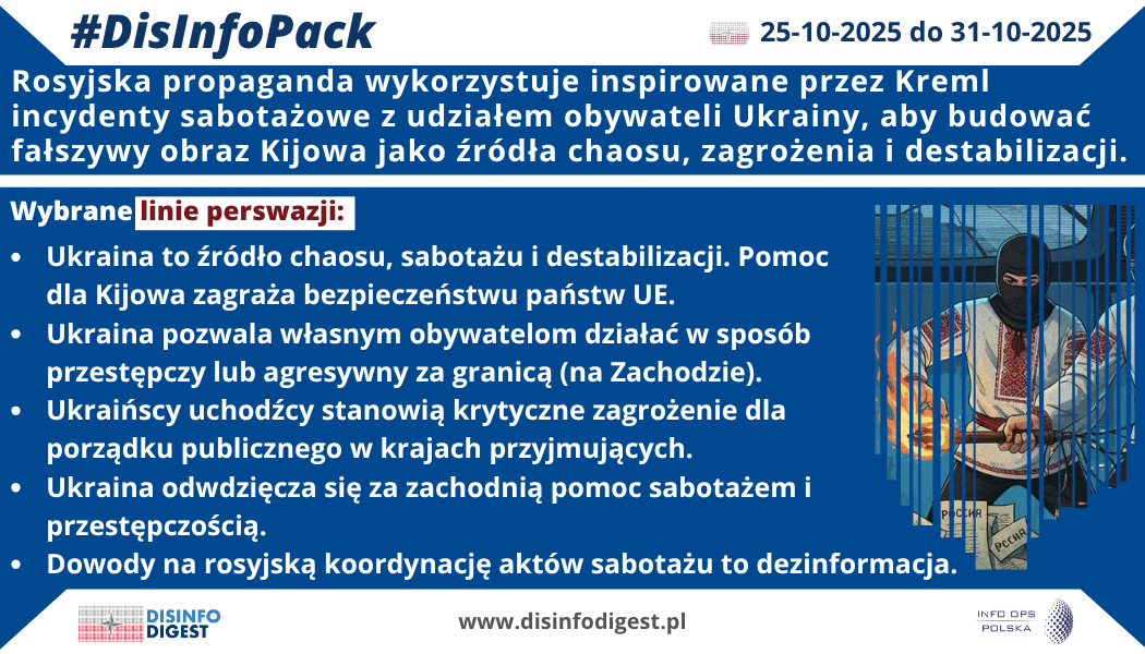 Rosyjska propaganda buduje narrację o „ukraińskim zagrożeniu”. Sabotaż jako narzędzie wojny informacyjnej Kremla W ostatnich tygodniach w przestrzeni medialnej Europy Środkowo-Wschodniej obserwujemy wyraźne nasilenie przekazów dezinformacyjnych wymierzonych w Ukrainę i jej sojuszników. Rosyjska propaganda konsekwentnie wykorzystuje incydenty sabotażowe i kryminalne z udziałem obywateli Ukrainy, aby zbudować spójny obraz Kijowa jako źródła chaosu, zagrożenia i destabilizacji. Ten schemat narracyjny nie jest przypadkowy — stanowi element szerszej operacji informacyjno-psychologicznej, której celem jest erozja solidarności Zachodu z Ukrainą. Od incydentu do narracji: jak Kreml buduje emocje Każde wydarzenie, w którym pojawia się wątek „ukraińskiego sprawcy”, staje się w rosyjskiej infosferze punktem wyjścia do wielowarstwowej operacji propagandowej. W przekazach kontrolowanych przez Kreml powtarza się teza, że Ukraina nie panuje nad swoimi obywatelami, a ci — działając przestępczo lub agresywnie — mają stanowić zagrożenie dla bezpieczeństwa państw Unii Europejskiej. W ten sposób lokalne zdarzenia kryminalne są przekształcane w opowieść o „ukraińskim sabotażu”, co wywołuje emocje strachu i znużenia wśród zachodnich odbiorców. Równolegle propaganda rosyjska promuje tezę, że pomoc dla Kijowa sprowadza na Europę realne niebezpieczeństwo — od zamachów po destabilizację porządku publicznego. Hasła w stylu „Ukraińcy sprowadzają chaos” lub „Ukraina odwdzięcza się sabotażem za zachodnią pomoc” pojawiają się w rosyjskich kanałach Telegramu, na portalach powiązanych z mediami państwowymi, a następnie są wzmacniane przez sieci kont pseudolokalnych i skrajnie prawicowe profile w krajach UE. Mechanizm operacji: wojna kognitywna w praktyce Według analityków Disinfo Digest, incydenty sabotażowe w Rumunii i Polsce stanowią element rosyjskiej operacji kognitywno-informacyjnej, której zadaniem jest nie tylko generowanie chaosu, lecz przede wszystkim wywoływanie określonych reakcji społecznych i politycznych. Kreml dąży do tego, by w świadomości opinii publicznej utrwaliło się przekonanie, że „Ukraina stała się problemem”, a wsparcie dla niej przynosi więcej strat niż korzyści. Tego typu działania łączą sferę fizyczną (np. próby podpaleń, sabotażu) z operacją percepcyjną — zarządzaniem emocjami i narracjami. W praktyce Rosja nie potrzebuje dowodów ani spektakularnych akcji. Wystarczy pojedynczy incydent, który uruchamia efekt kaskady — lawinę powieleń w mediach społecznościowych, uproszczonych nagłówków i emocjonalnych komentarzy. Każde takie zdarzenie przynosi Kremlowi wielokrotny zwrot propagandowy przy minimalnych kosztach. Cel strategiczny: podważyć solidarność i zaufanie Propaganda rosyjska nie ogranicza się do dyskredytowania Ukrainy jako państwa. Jej głównym celem jest uderzenie w jedność Zachodu — w tym w relacje Polski, Rumunii, Niemiec i innych sojuszników wspierających Kijów. Kreml stara się zaszczepić przekonanie, że solidarność z Ukrainą jest niebezpieczna, kosztowna i politycznie ryzykowna. W tym kontekście pojawia się narracja o „niewdzięcznym sojuszniku” — Ukrainie, która rzekomo odwdzięcza się sabotażem i przestępczością za otrzymywaną pomoc. To klasyczny zabieg psychologiczny: przerzucenie winy z agresora na ofiarę i wzbudzenie w odbiorcach poczucia niesprawiedliwości. W połączeniu z przekazem o „zmęczeniu społecznym wojną” ma to osłabić poparcie dla dalszego wsparcia militarnego i humanitarnego. Zacieranie śladów i zaprzeczalność operacyjna Równocześnie rosyjskie media i dyplomacja stosują tzw. strategię zaprzeczalności — każdą wzmiankę o możliwym udziale Moskwy w aktach sabotażu określają jako „dezinformację” i „rusofobiczną propagandę”. W efekcie powstaje symetryczny obraz: Ukraina i Rosja są przedstawiane jako równie winne, a prawda ma pozostać nieuchwytna. Taka symetria informacyjna sprzyja relatywizowaniu agresji i rozmywaniu odpowiedzialności Kremla. Jak reagować: warstwa faktów i komunikacja strategiczna Eksperci podkreślają, że w obliczu tego typu operacji kluczowa jest szybka reakcja informacyjna państw i instytucji. Każdy przypadek, w którym pojawia się wątek ukraińskiego wykonawstwa, powinien być natychmiast uzupełniony o komunikat służb, jasno oddzielający odpowiedzialność jednostkową od narodowej oraz wskazujący na zewnętrzne źródło inspiracji. Konieczne jest tworzenie tzw. warstwy faktów — wiarygodnych i terminowych informacji publikowanych przez instytucje państwowe, zanim uproszczone narracje zdążą się utrwalić w przestrzeni medialnej. Niezbędnym elementem odporności informacyjnej staje się także powołanie krajowego centrum komunikacji strategicznej, które koordynowałoby przekaz pomiędzy administracją, służbami i mediami publicznymi. Wojna, która toczy się w świadomości Rosja od dawna prowadzi wojnę nie tylko na polach bitewnych, ale i w ludzkiej świadomości. Sabotaże, wycieki, dezinformacja i manipulacja emocjami tworzą jeden ekosystem operacyjny. Każda niezweryfikowana informacja, każdy powielony fake news staje się częścią większej układanki – wojny kognitywnej, w której bronią są emocje, a celem jest podważenie zaufania i rozbicie wspólnoty Zachodu. W tym sensie każdy z nas staje się uczestnikiem pola walki – odbiorcą, który może albo powielić rosyjski przekaz, albo go zdemaskować. A od tej świadomości zależy dziś skuteczność obrony informacyjnej całej Europy.