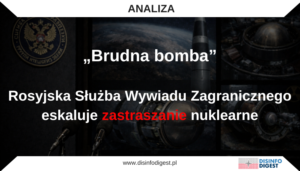 Analizowana w niniejszej publikacji rosyjska operacja – której kulminacją stało się oświadczenie SWZ FR z 24 lutego (w rocznicę pełnoskalowej inwazji Rosji na Ukrainę) oraz następujące po nim podtrzymanie przekazu przez Kreml – jest modelowym przykładem tego mechanizmu. Jej konstrukcja pokazuje, jak w rosyjskich operacjach wpływu buduje się „prawdopodobieństwo” nie poprzez przedstawianie dowodów, lecz poprzez zestawienie trzech elementów: (1) oskarżenia sformułowanego w języku instytucjonalnym, (2) „uwiarygadniania” przekazu detalami technicznymi, które mają brzmieć weryfikowalnie, oraz (3) natychmiastowego podbicia narracji groźbą eskalacyjną, która ma domknąć pętlę strachu i wymusić wniosek: „skoro to możliwe, trzeba zagrożenie jest realne”. W tym ujęciu komunikat SWZ FR nie jest „informacją”, lecz interwencją w środowisko informacyjne. Oskarżenie Londynu i Paryża o przygotowania do potajemnego transferu technologii i komponentów broni jądrowej na Ukrainę (bez przedstawienia dowodów), sugestie o rzekomych konkretnych rozwiązaniach oraz powołanie się na Układ o nierozprzestrzenianiu broni jądrowej (NPT) pełnią funkcję narzędziowego „zaciśnięcia” narracji: mają przekierować uwagę opinii publicznej i decydentów na ryzyko nuklearne, a następnie zredefiniować sprawstwo eskalacji tak, by to Zachód jawił się jako podmiot odpowiedzialny za „doprowadzanie świata do katastrofy”. W praktyce to próba zbudowania fałszywego wrażenia, że eskalacja nie jest wyborem Rosji, lecz nieuchronną konsekwencją działań Zachodu – a zatem Rosja ma być „zmuszona” do reakcji. Szczególnie istotna jest tu sekwencja komunikacyjna. Najpierw służba wywiadowcza wprowadza temat i nadaje mu rangę („to sprawa poważna”), następnie rzecznik Kremla „umiarkowanie” osadza go w perspektywie przyszłych rozmów („weźmiemy to pod uwagę”), a równolegle Dmitrij Miedwiediew uruchamia retorykę maksymalną, grożąc atakiem jądrowym na Ukrainę oraz na cele we Francji i Wielkiej Brytanii, nazywając to „proporcjonalną reakcją” i „zgodną z prawem”. Taki podział ról nie jest chaosem – to architektura sterowania percepcją: część przekazu ma brzmieć urzędowo i „proceduralnie”, część ma działać jak młot psychologiczny, a całość ma wytworzyć wrażenie, że „nuklearna eskalacja” jest realnym, namacalnym scenariuszem, który wymaga natychmiastowego „zahamowania” poprzez ograniczenie zachodniego wsparcia dla Ukrainy.