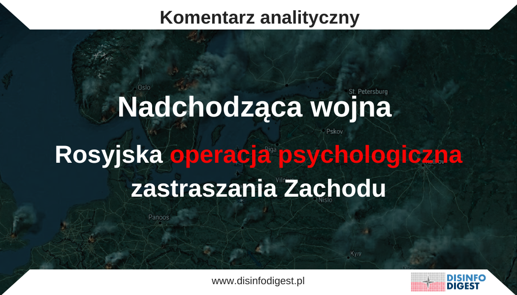 Monitoring rosyjskich "mediów" państwowych i aparatu propagandy z ostatnich dni pokazuje próbę zszycia kilku odrębnych wątków w jeden przekaz: Zachód tradycyjnie ma być przedstawiany jako blok agresywny, przeciążony i wewnętrznie niespójny, Polska jako państwo eskalujące napięcie na wschodniej flance, Ukraina jako kosztowny projekt Zachodu, a Iran jako dowód globalnego chaosu wywołanego przez USA. Rosyjski aparat propagandowy w ostatnich dniach konsekwentnie buduje przekaz, w którym Polska, NATO, Ukraina oraz sytuacja wokół Iranu zostają włączone do jednej, spójnej narracji propagandowej o rzekomej utracie kontroli przez Zachód nad bezpieczeństwem międzynarodowym. W badanych materiałach powtarza się kilka stałych motywów: militaryzacja Europy, „agresywna” rola Polski, instrumentalne wykorzystywanie Ukrainy przez państwa zachodnie, słabnąca wiarygodność Stanów Zjednoczonych i NATO oraz ryzyko rozszerzenia konfliktu na kolejne regiony świata. To komunikacja podporządkowana wyraźnemu celowi psychologicznemu i politycznemu: wzbudzać lęk przed wojną, osłabiać poparcie społeczne dla wsparcia Ukrainy, podważać zaufanie do NATO i USA oraz przedstawiać rosyjskie działania wojskowe — w tym sygnały zastraszania nuklearnego — jako wymuszoną odpowiedź na rzekome zagrożenie atakiem ze strony Zachodu.