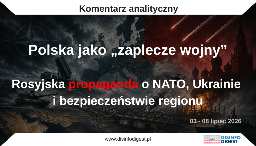 Niniejsza publikacja stanowi kontynuację cyklicznego, tygodniowego monitoringu wiodących rosyjskich ośrodków propagandowych, obejmującego media państwowe Federacji Rosyjskiej, kanały kontrolowane przez Kreml oraz powiązane środowiska informacyjne wzmacniające rosyjską linię przekazu. Monitoring koncentruje się na sposobie, w jaki rosyjski aparat wpływu interpretuje i instrumentalizuje wydarzenia dotyczące bezpieczeństwa Polski, aktywności Wojska Polskiego, polityki NATO, wsparcia Ukrainy, ukraińskich uderzeń na rosyjską infrastrukturę paliwową, rosyjskich bombardowań Kijowa oraz sytuacji wokół Iranu. Analiza przekazów z ostatnich siedmiu dni wskazuje, że rosyjska propaganda konsekwentnie reinterpretuje wydarzenia międzynarodowe na użytek tworzenia alternatywnego, fałszywego obrazu rzeczywistości. W tej konstrukcji NATO ma rzekomo przygotowywać Europę do wojny, Polska pełnić funkcję wysuniętego zaplecza wojskowego i logistycznego Sojuszu, Ukraina być narzędziem realizacji interesów Stanów Zjednoczonych, a kryzys wokół Iranu potwierdzać globalną agresywność Zachodu. Tego rodzaju przekaz nie służy oczywiście opisowi rzeczywistości, lecz jej celowemu przekształceniu: realne wydarzenia są selekcjonowane, wyrywane z kontekstu i podporządkowywane narracji o Rosji jako państwie zmuszonym do obrony przed skoordynowaną presją Zachodu. Rosyjska propaganda operuje przy tym nie tylko dezinformacją rozumianą jako rozpowszechnianie fałszywych twierdzeń. Znacznie częściej wykorzystuje mechanizm kontaminacji faktów i interpretacji. Realne wydarzenia — takie jak wzmacnianie zdolności obronnych NATO, polskie inwestycje w obronność, współpraca sojusznicza w ramach wsparcia systemami Patriot, ukraińskie uderzenia dronowe na rosyjskie rafinerie czy rosyjskie ataki rakietowo-dronowe na Kijów — są osadzane w zmanipulowanym kontekście. Następnie propaganda nadaje im znaczenie zgodne z interesem Kremla: to Zachód ma eskalować, Ukraina ma prowokować, Polska ma tracić suwerenność, a Rosja ma jedynie reagować na narastające zagrożenie.